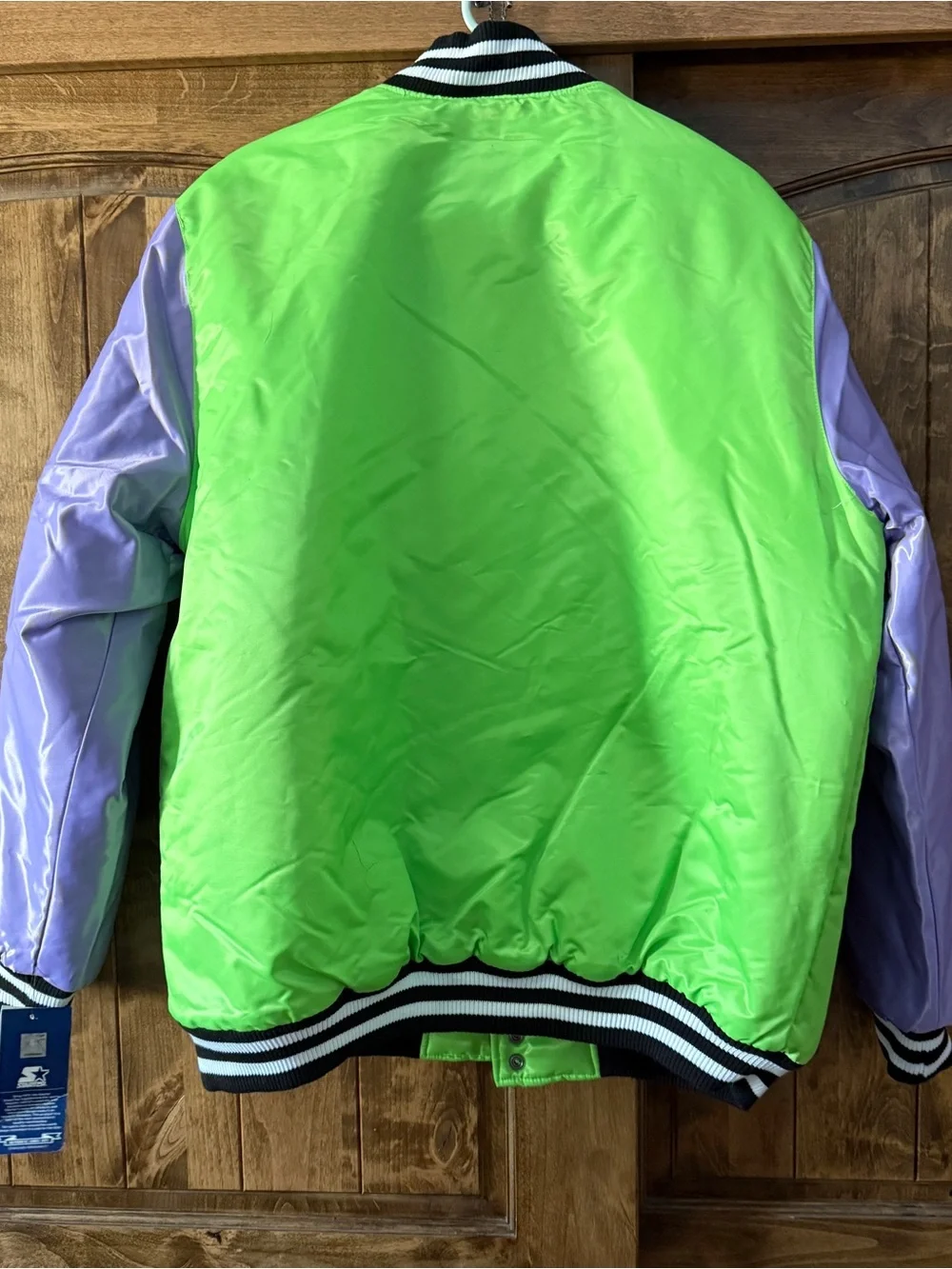 STARTER Rip City Two-Tone Green and Purple Bomber Jacket